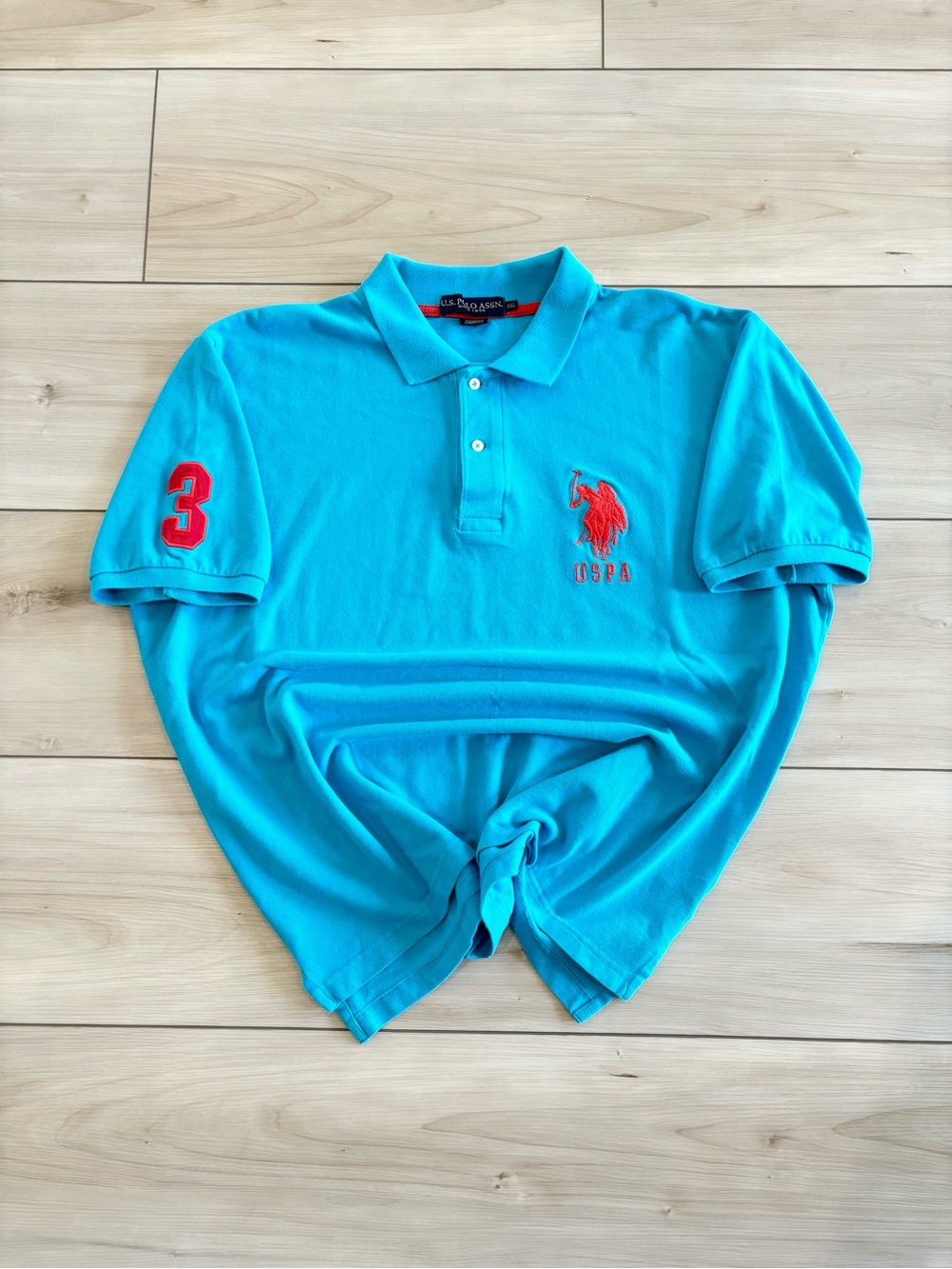 U.S. Polo Assn. Y2K Big Pony Mens Turquoise Polo with Red Embroidered Logo